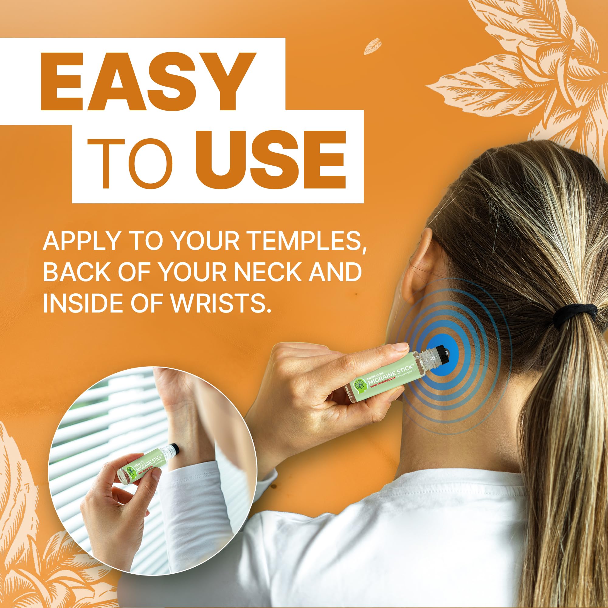 MIGRASTIL Migraine Stick with peppermint and eucalyptus for cooling comfort.