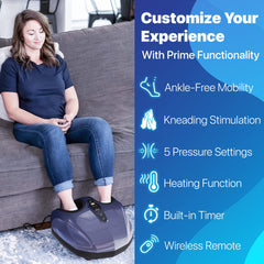 MIKO massager demonstrating air compression and shiatsu on soles.