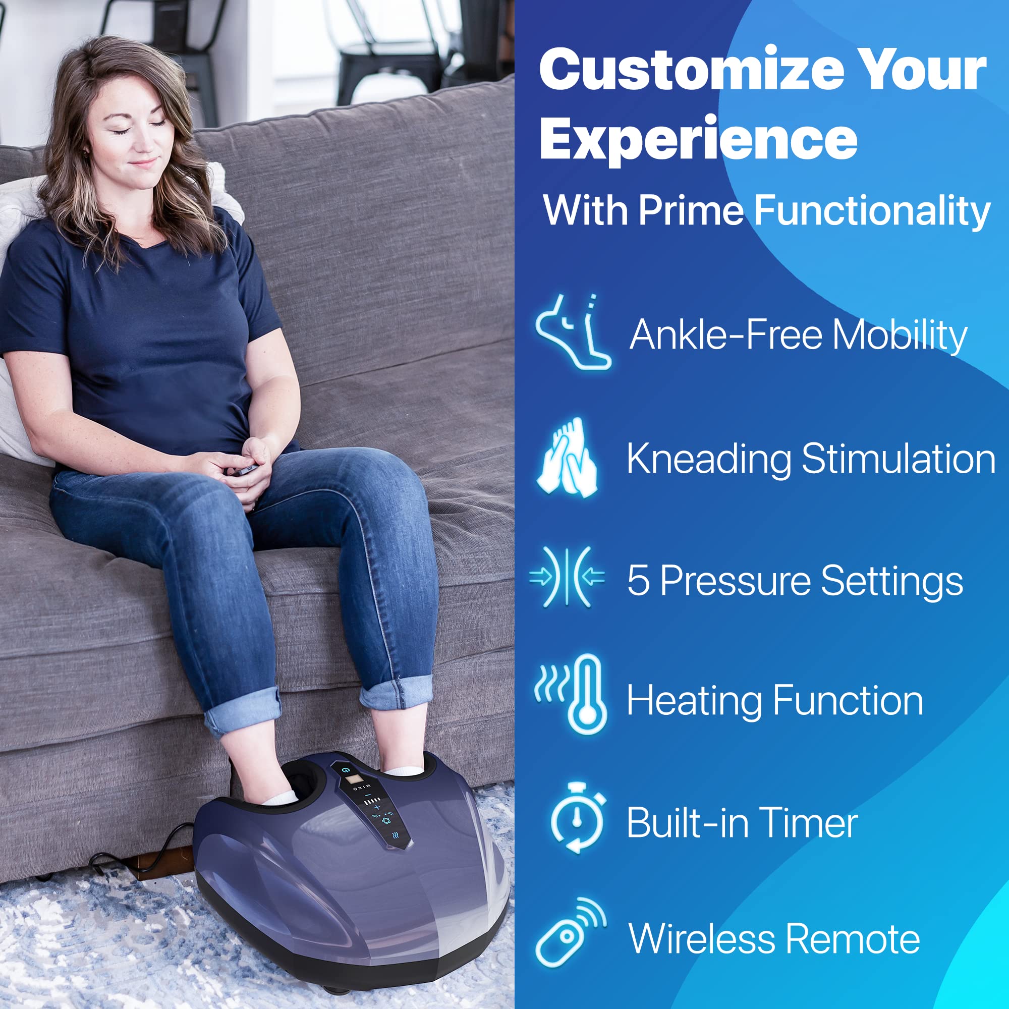 MIKO Foot Massager heat therapy provides gentle warmth to soothe tired muscles.