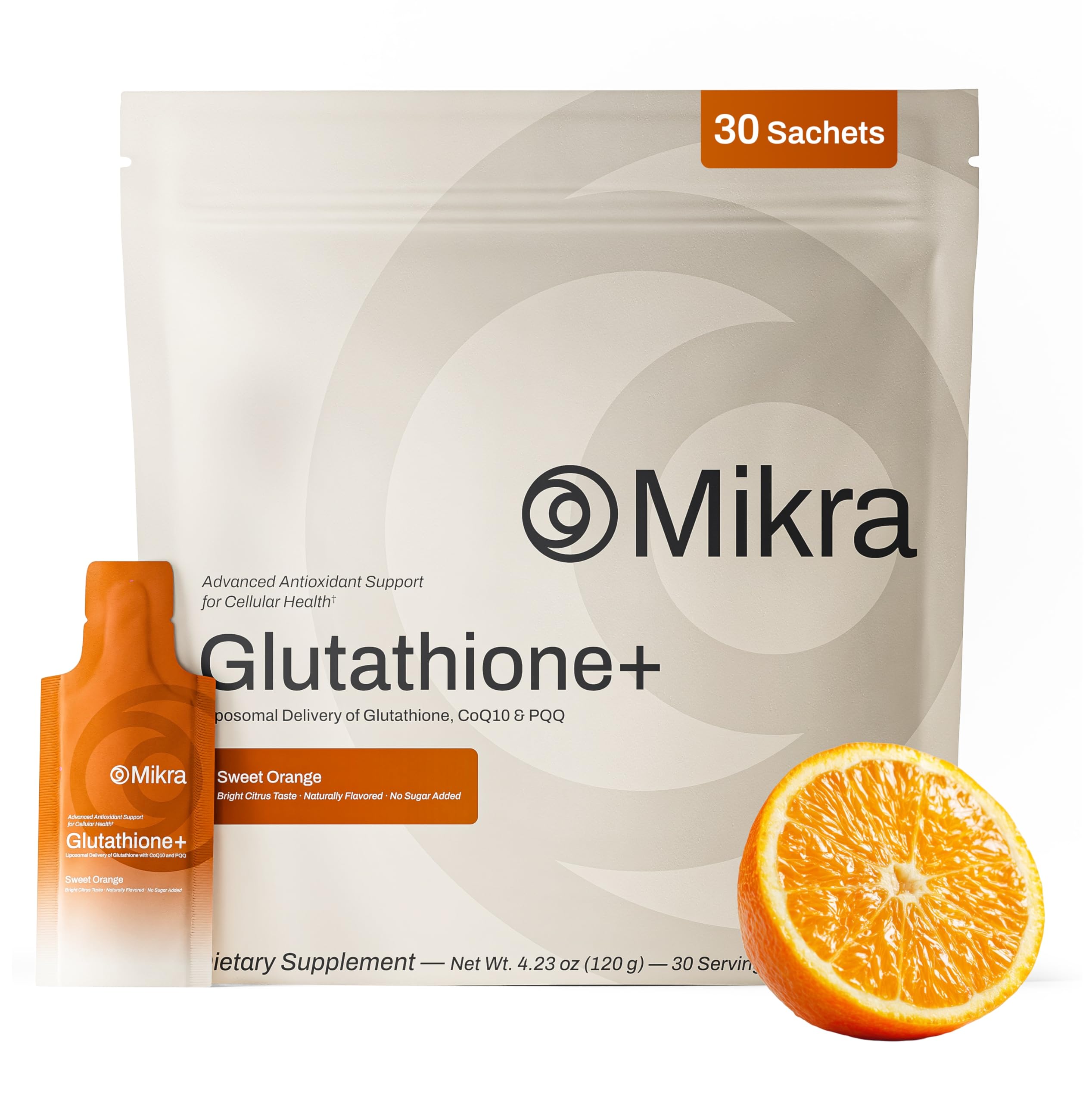 Mikra Glutathione liposomal bottle for daily energy and clarity.