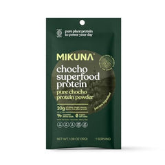 Mikuna Chocho protein powder scoop beside the bag for quick shakes.