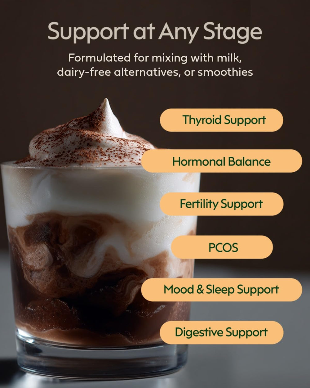 Milamend CoQ10 chocolate powder bottle supports cellular energy and vitality.