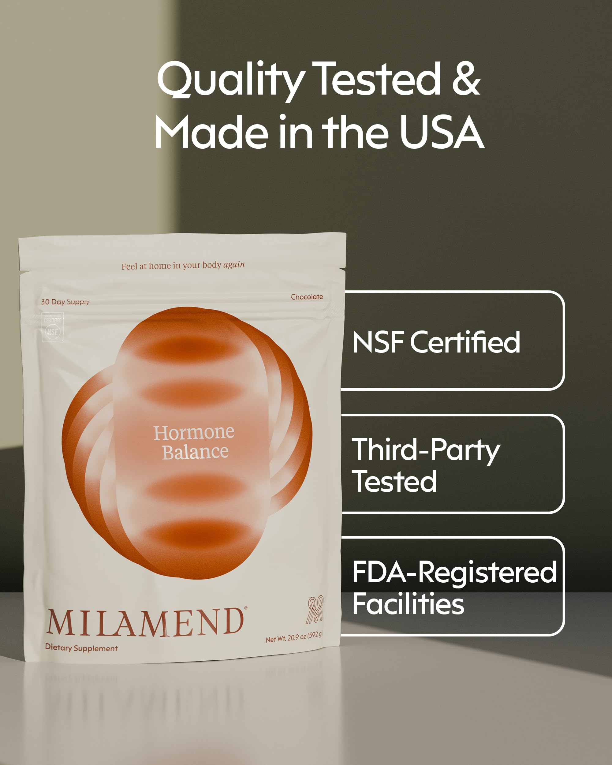 Milamend vegan non-GMO chocolate powder supports clean daily supplementation.