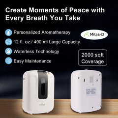 Milas-D Waterless Diffuser app control; Bluetooth scheduling and customization.
