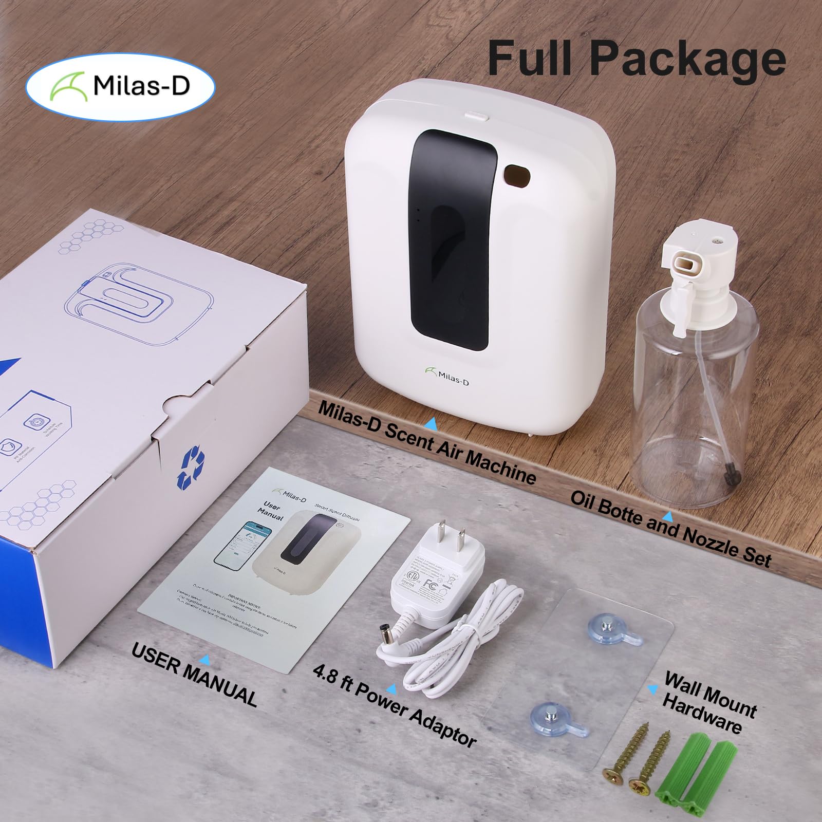 Milas-D Waterless Diffuser easy installation for wall-mount or tabletop placement.