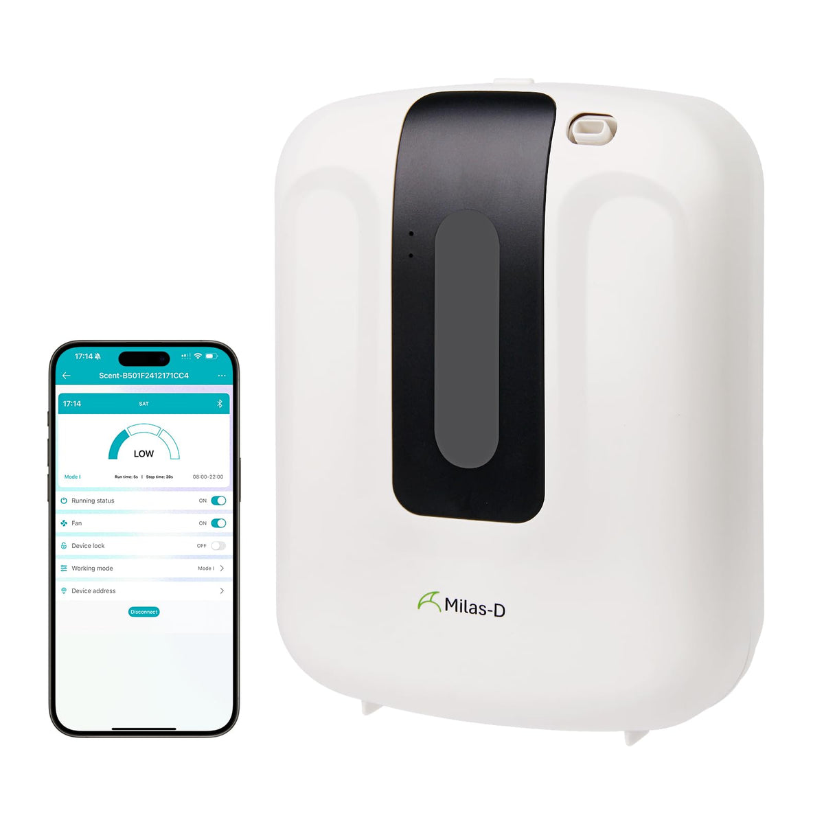 Milas-D Waterless Diffuser front view; compact design for homes and businesses.