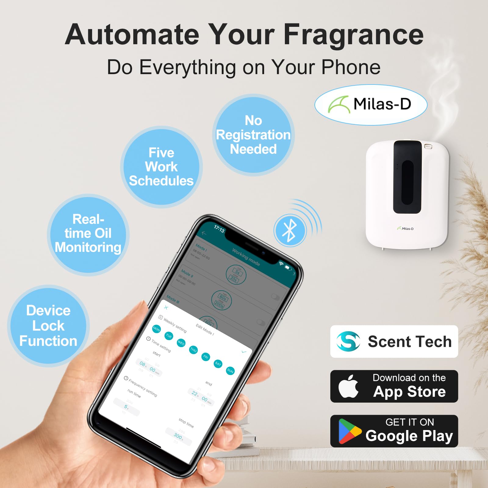 Milas-D Waterless Diffuser quiet operation for peaceful ambiance.