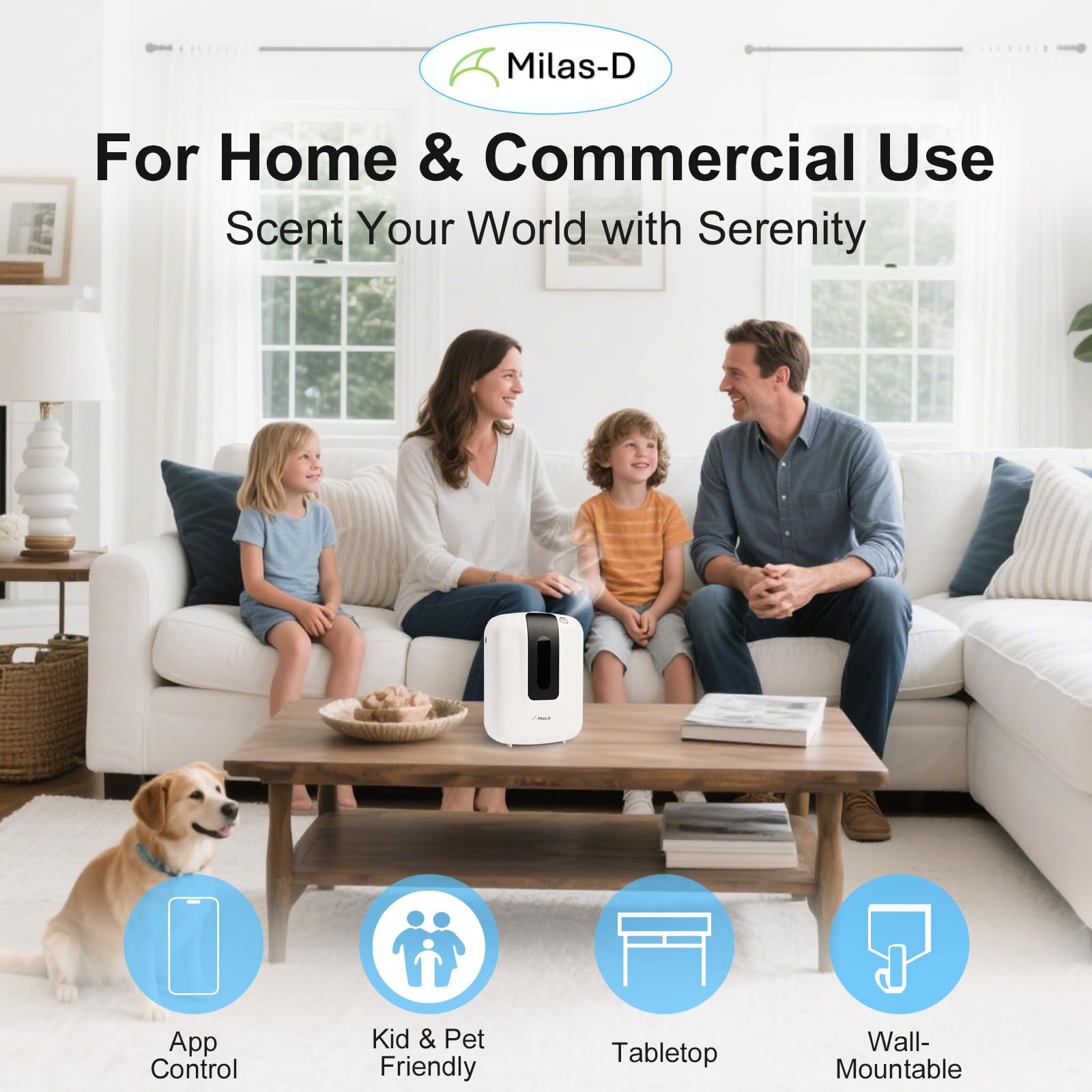 Milas-D Waterless Diffuser wall-mount setup; space-saving scenting for larger spaces.