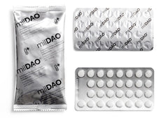 Bottle of milDAO DAO enzyme tablets for convenient daily dosing