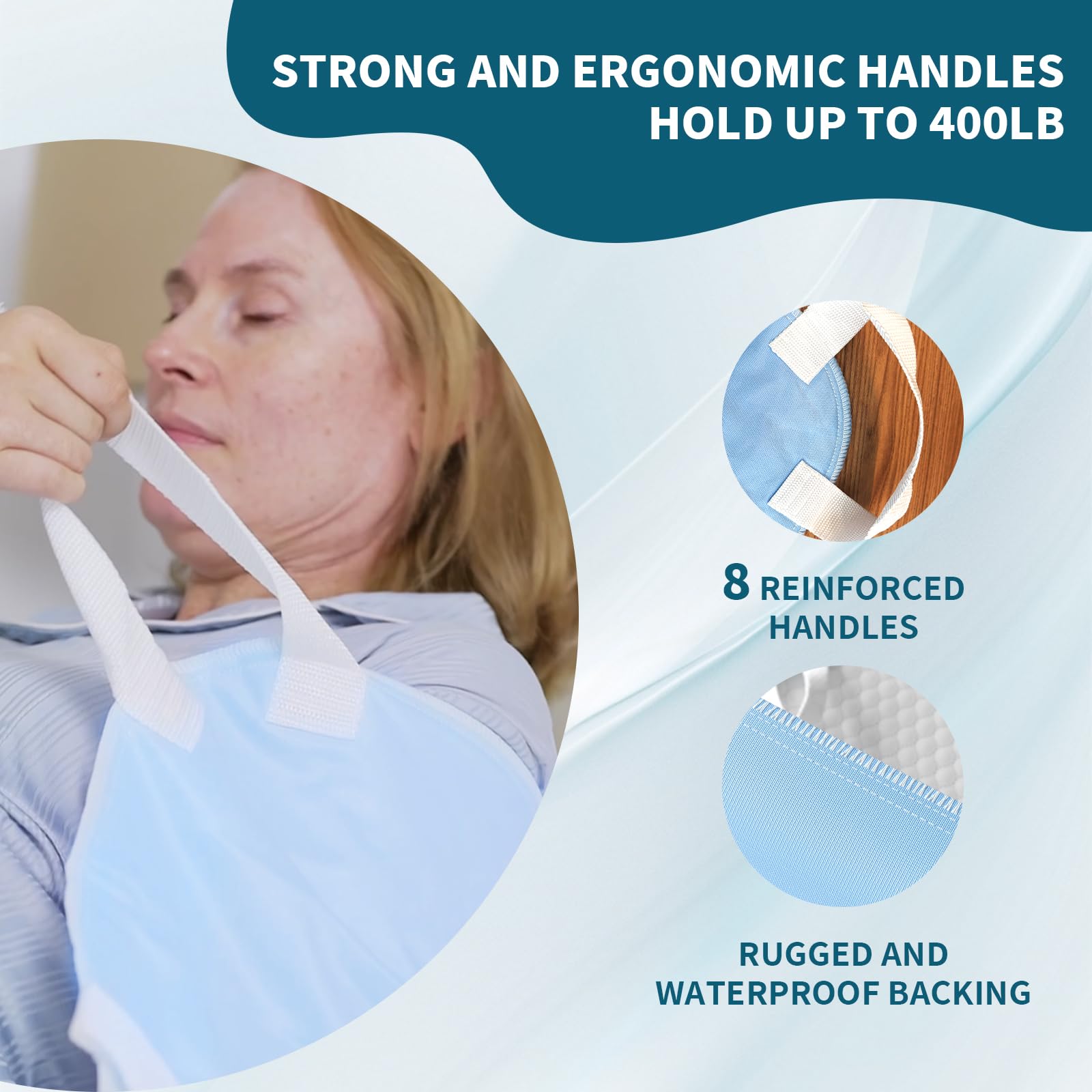 MILDPLUS bed pad with ergonomic handles for safe turning and repositioning.