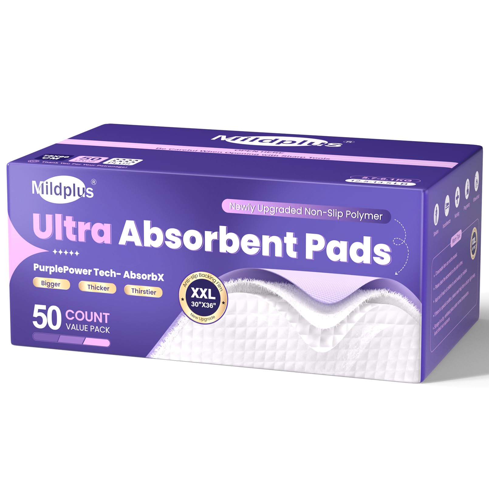 MILDPLUS heavy-duty bed pad 30x36 inch provides reliable coverage for bed protection.