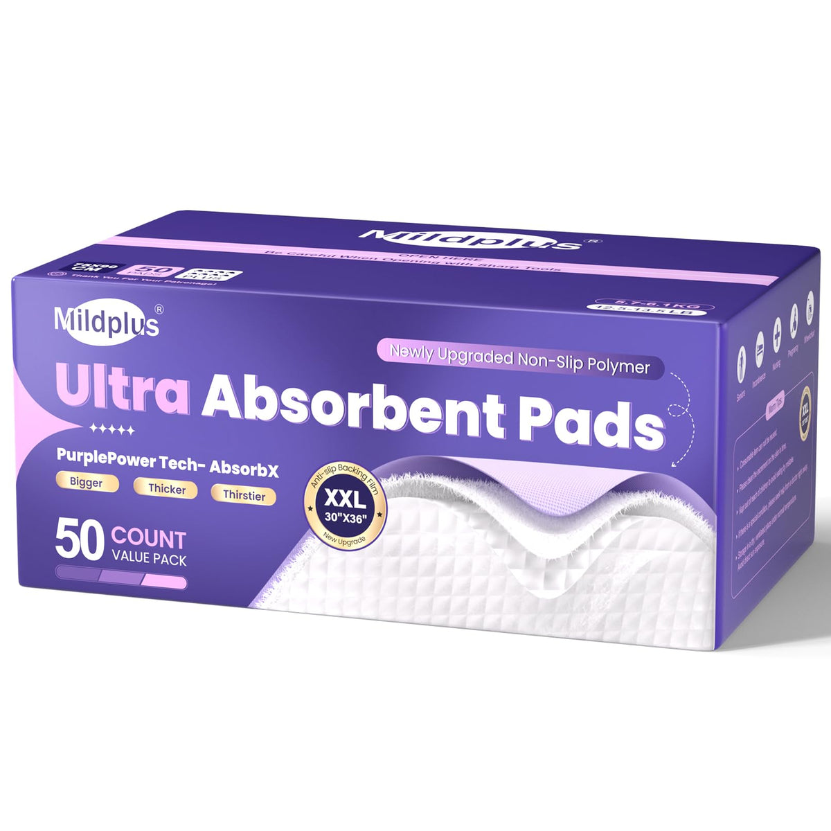 MILDPLUS heavy-duty bed pad 30x36 inch provides reliable coverage for bed protection.