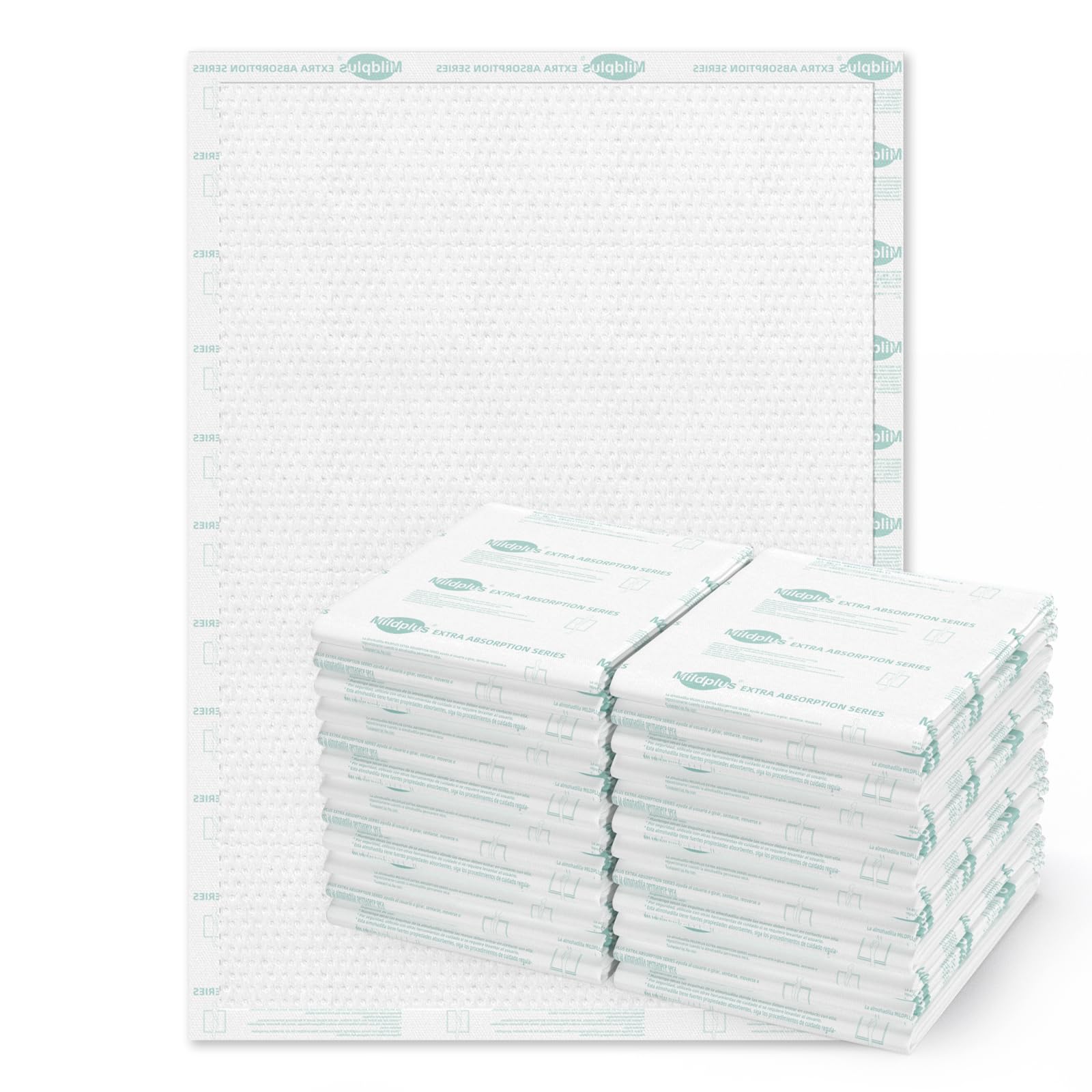 MILDPLUS Heavy Duty Underpads front view showing large 40x60 inch coverage