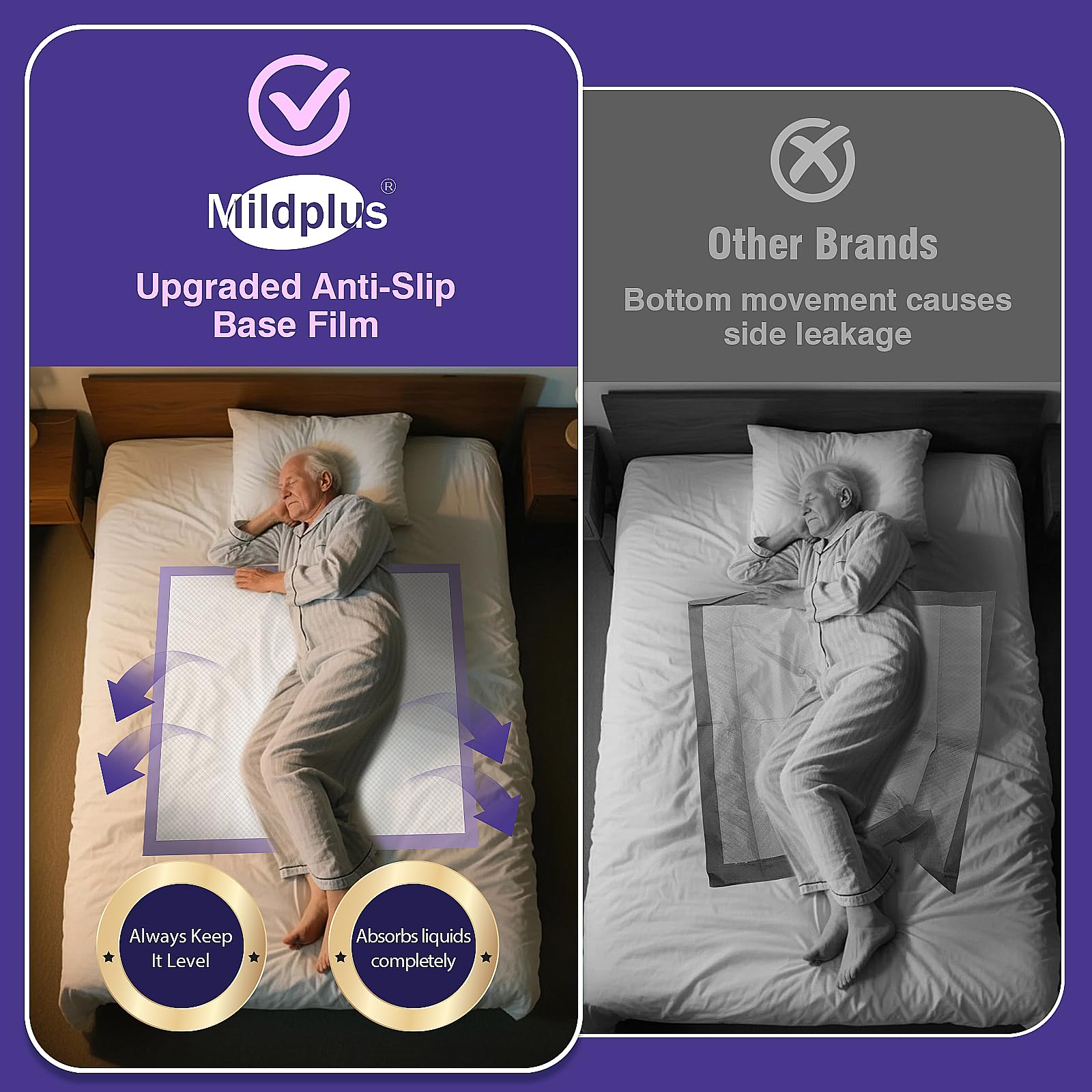 MILDPLUS quilted-top bed pad offers a soft surface for sensitive skin.