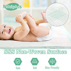MILDPLUS underpads packaging shown non-compressed for easy removal