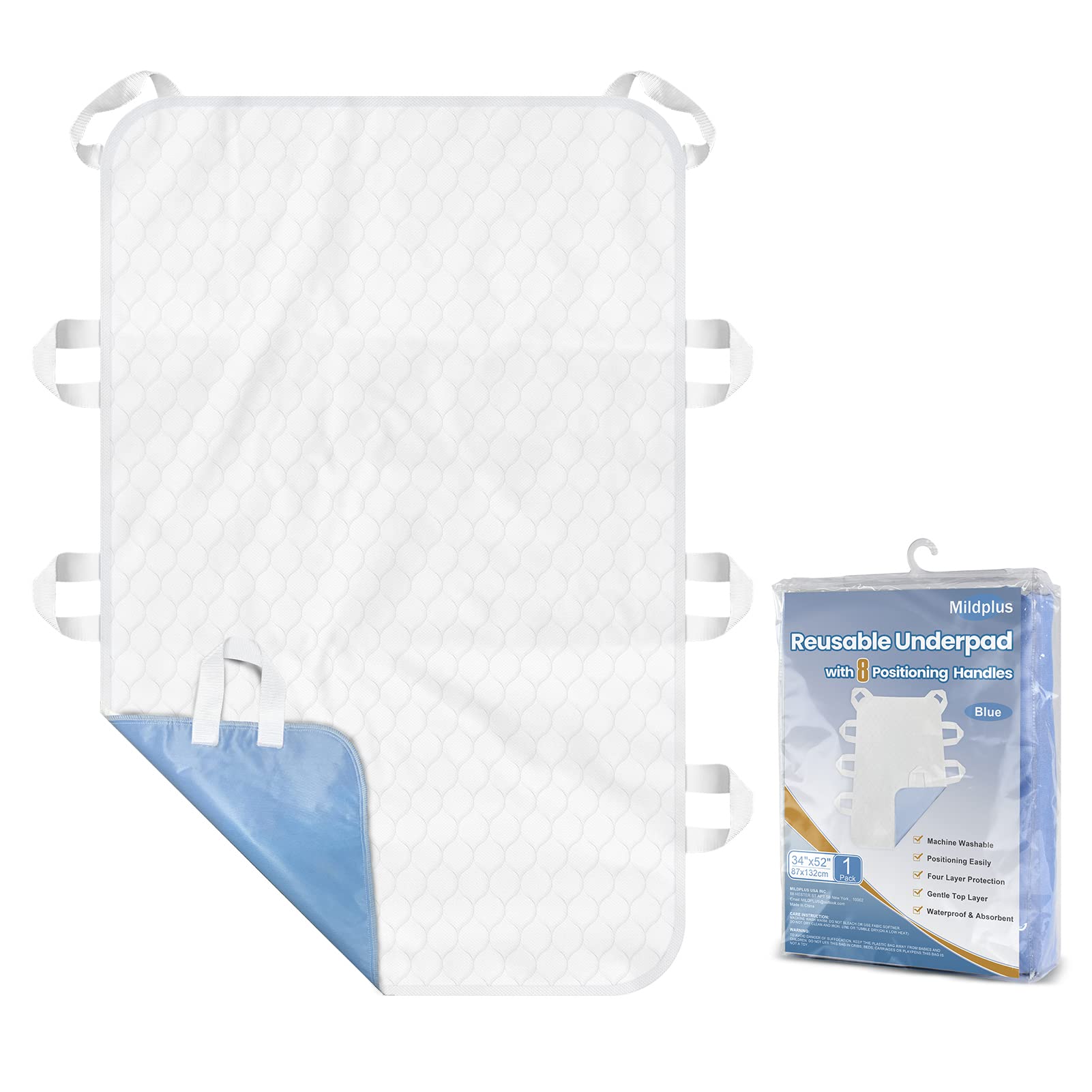 MILDPLUS washable bed pad with 8 durable handles provides secure grip for transfers.