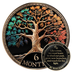 MilestoneMint 6 Months Sobriety Coin Tree of Life with 3D texture for tactile reflection.