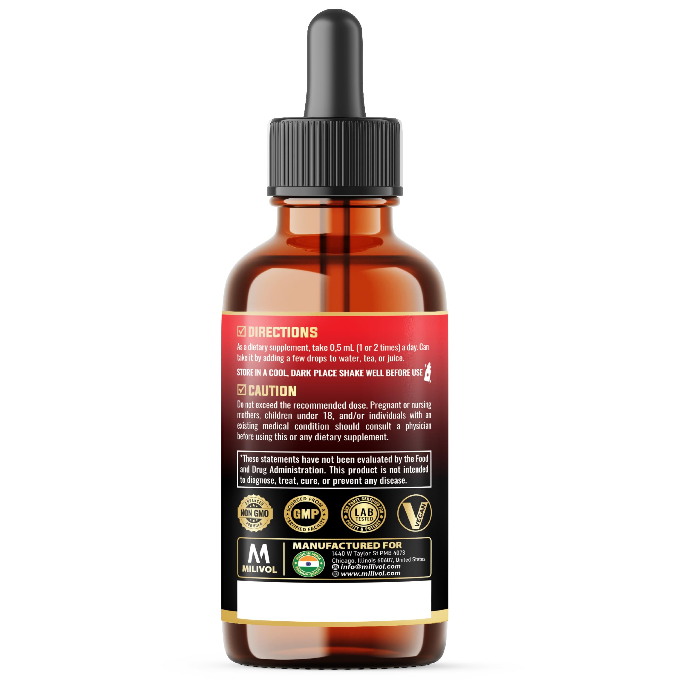 MILIVOL quality testing seal indicates non-GMO testing for confidence