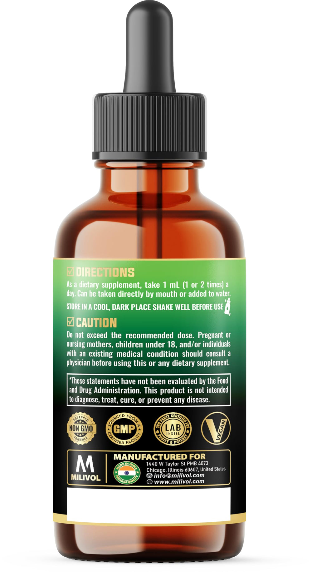 MILIVOL Wormwood Liquid Drops amber liquid indicates premium tincture quality