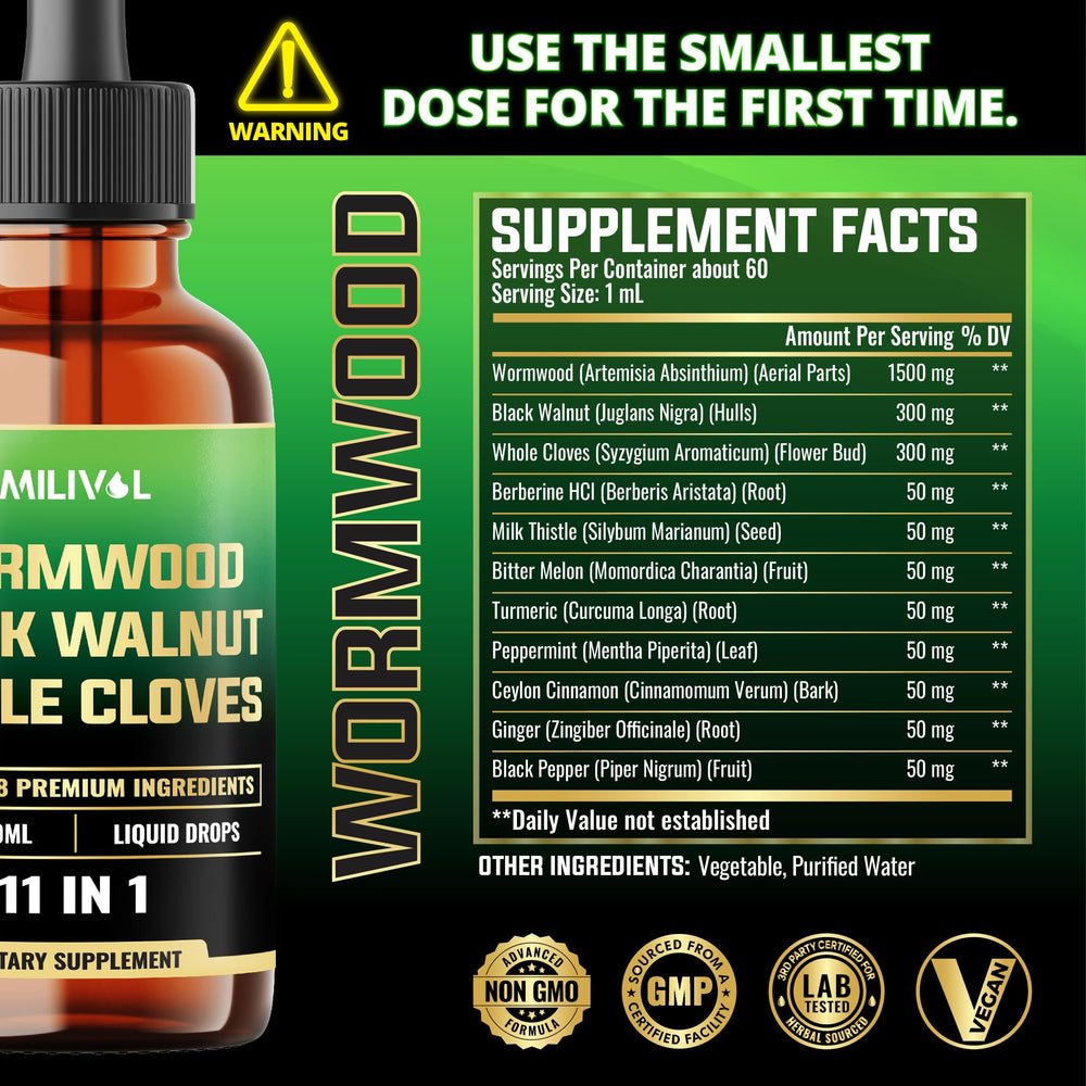 MILIVOL Wormwood Liquid Drops dropper ready for precise 1ml servings
