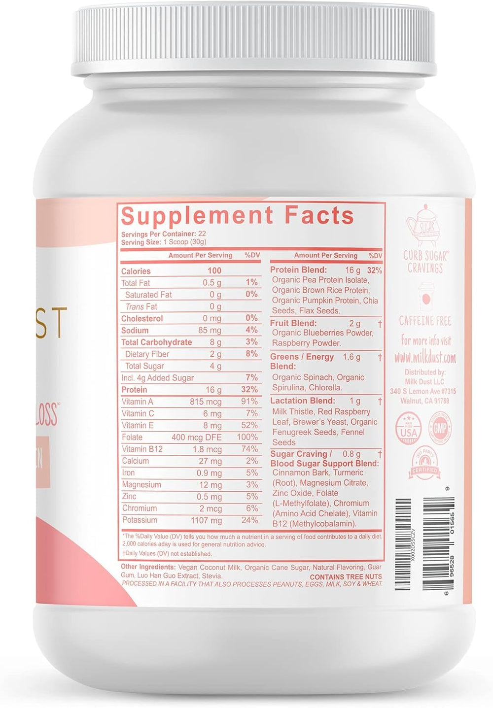MILK DUST vegan dairy-free protein powder jar highlights plant-based nutrition