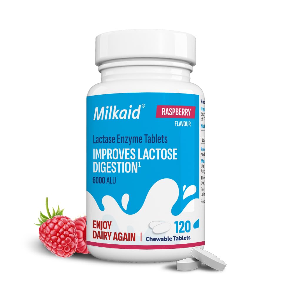 Milkaid gluten-free and vegetarian chewables for dairy digestion.