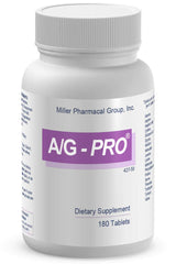Miller Pharmacal A/G Pro bottle front, showing 180 tablets for daily supplementation.