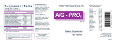 Close-up of Miller Pharmacal A/G Pro tablets with uniform shape for reliable dosing.