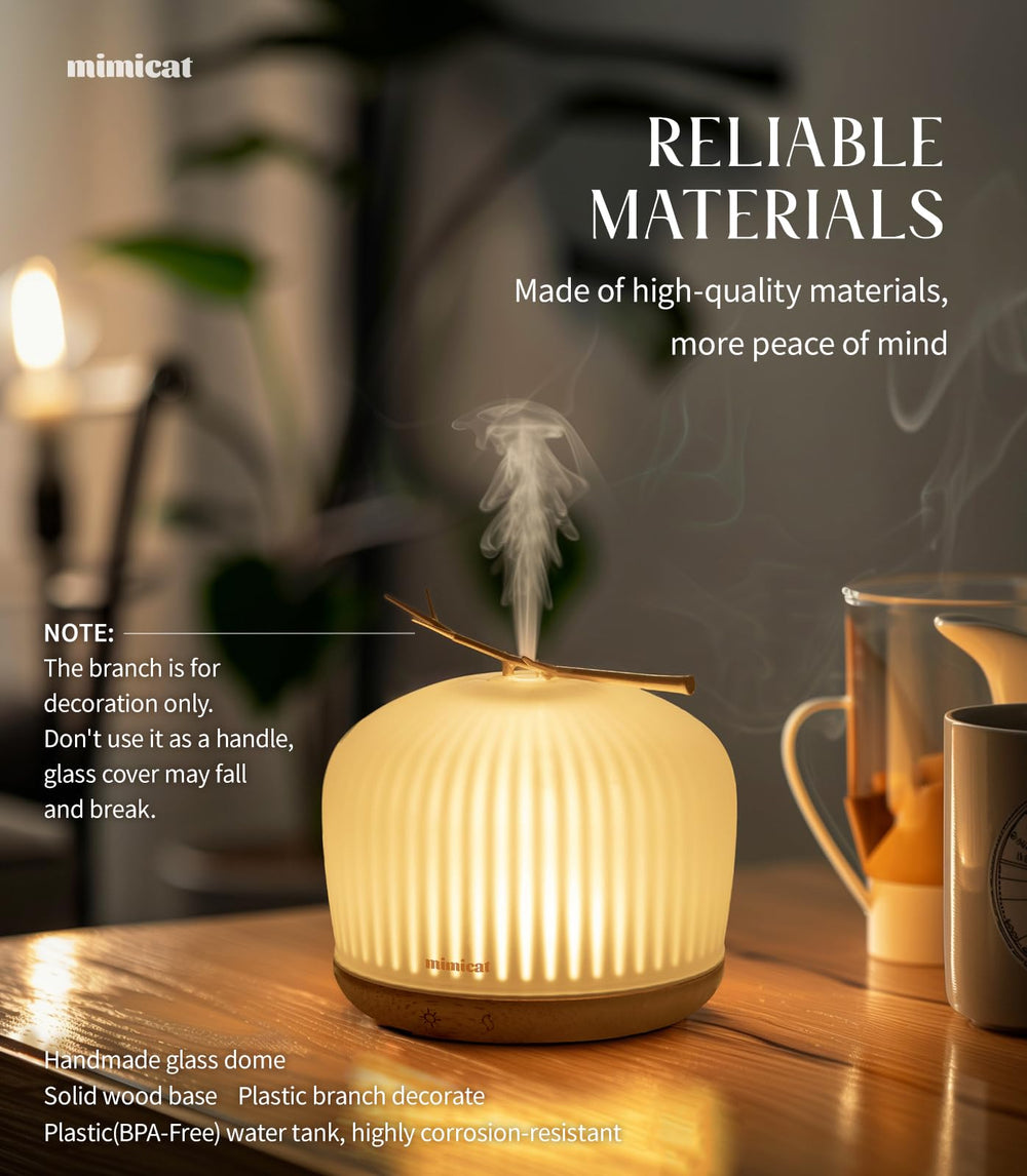 Mimicat night-light diffuser on for cozy evenings and relaxation.