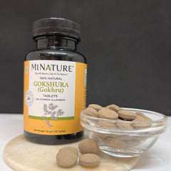 Minature Gokshura tablets – close-up highlighting compact, easy-to-swallow tablets.
