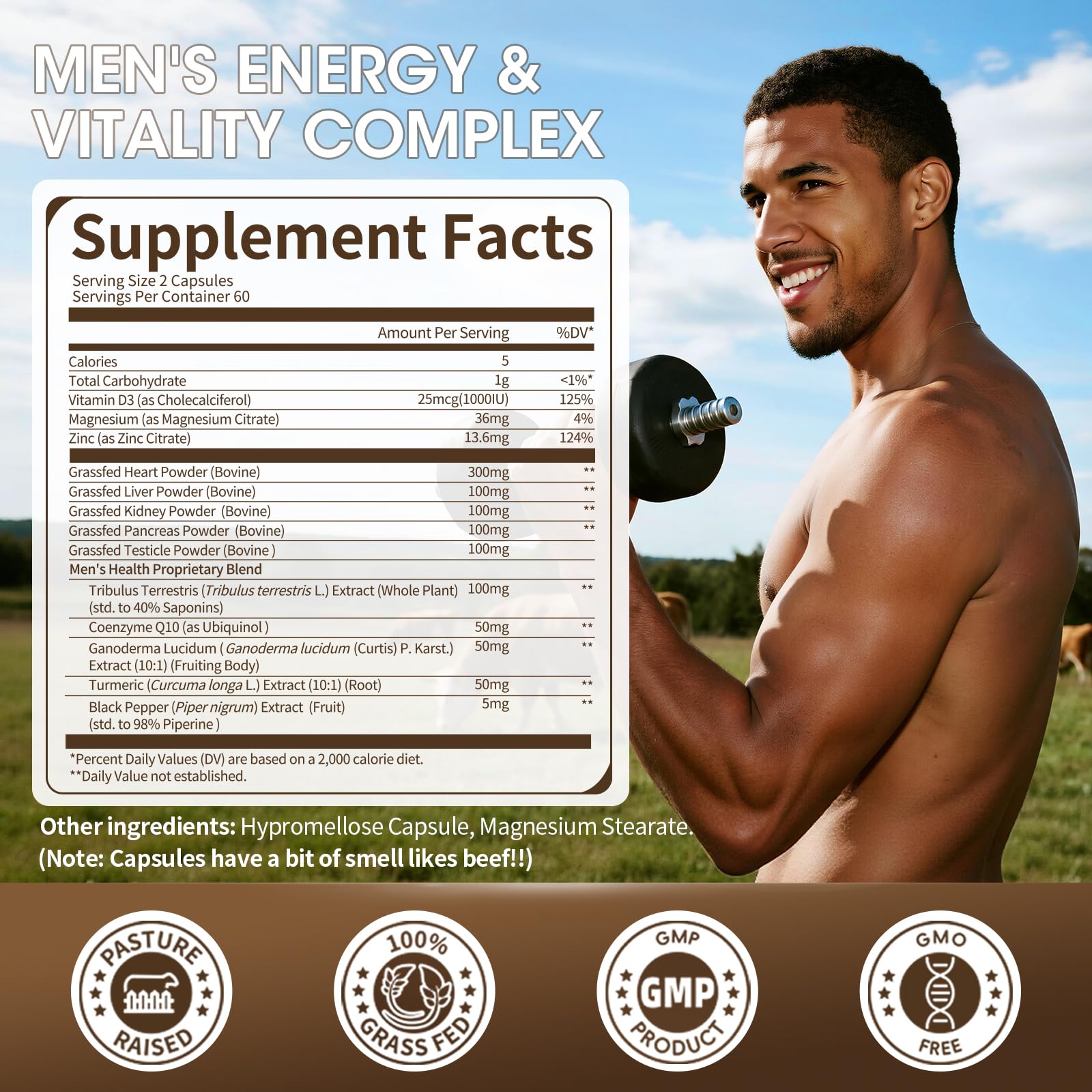 Close-up of Minch beef kidney capsules highlighting iron and B12 for vitality