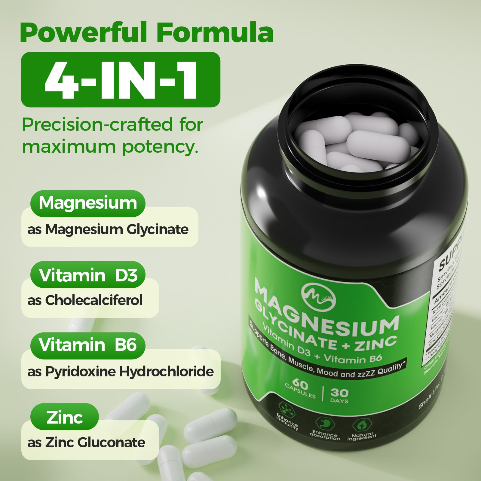 Minch label ingredients showing zinc, vitamin D3 and B6.