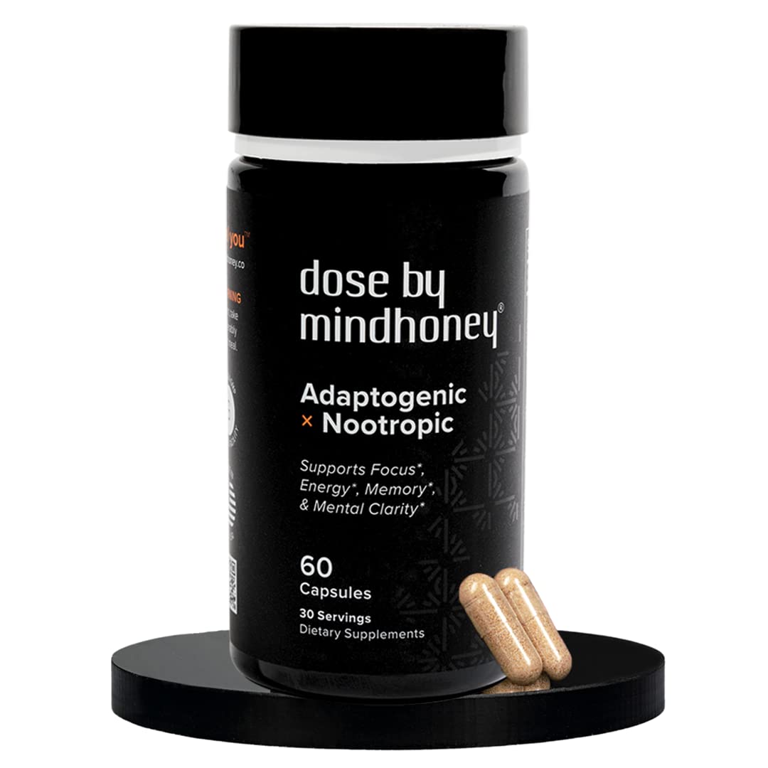 Mindhoney DOSE bottle front view for daily focus and energy support.