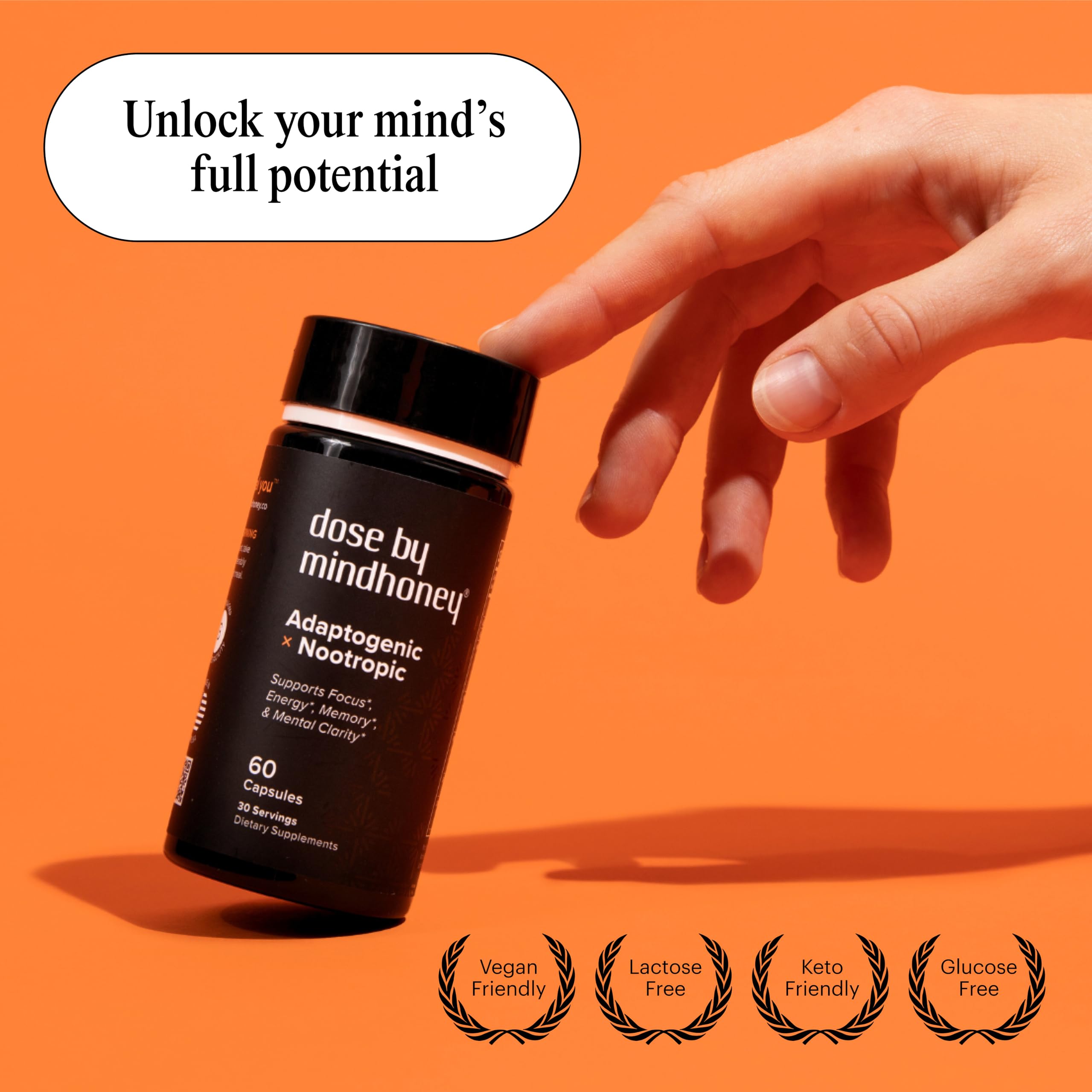 Mindhoney DOSE packaging box showcasing premium blend for cognitive support.
