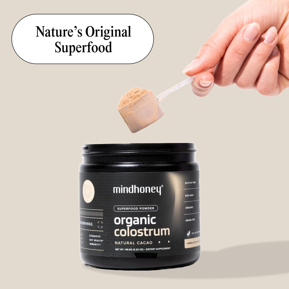 MINDHONEY skin-hair-colostrum care implies hydration and healthy-looking glow.