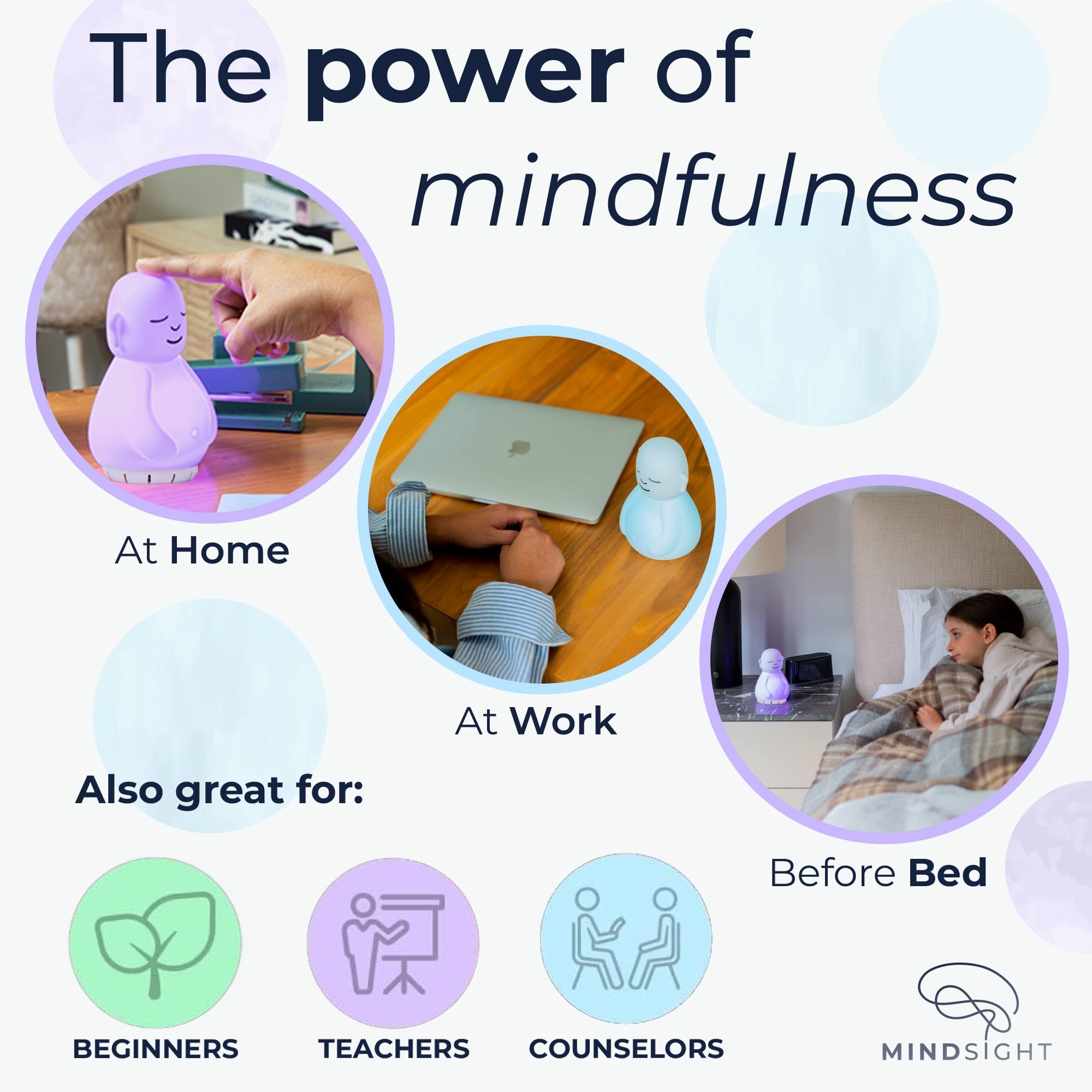 Mindsight Breathing Buddha compact desktop design fits desks, shelves for quick resets
