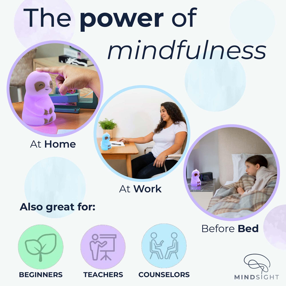 Mindsight Breathing Buddha on desk top setup for focus and relaxation.