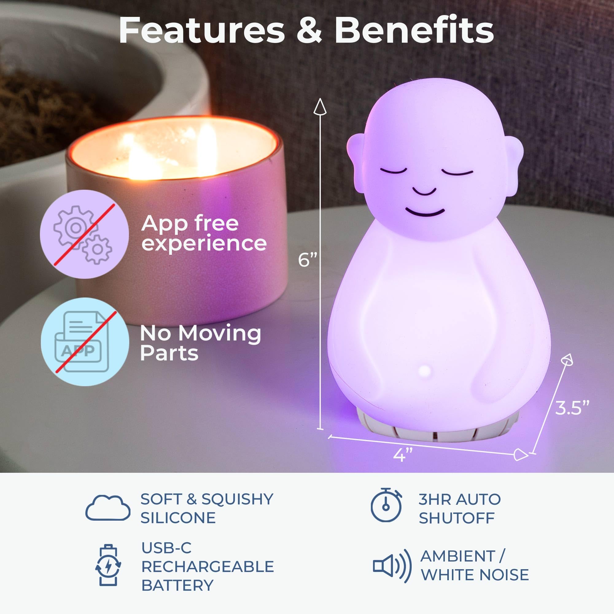 Mindsight Breathing Buddha dimmable brightness supports night meditation and bedtime wind-down
