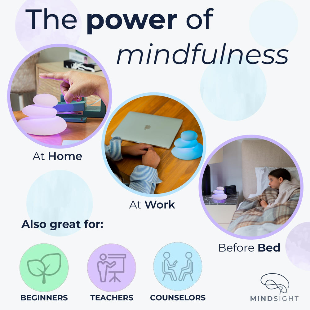 Mindsight Breathing Buddha with family practicing guided meditation at home.