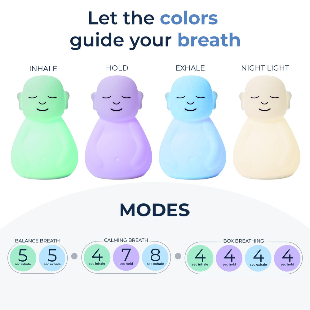 Mindsight Breathing Buddha as a calming night light for restful evenings.