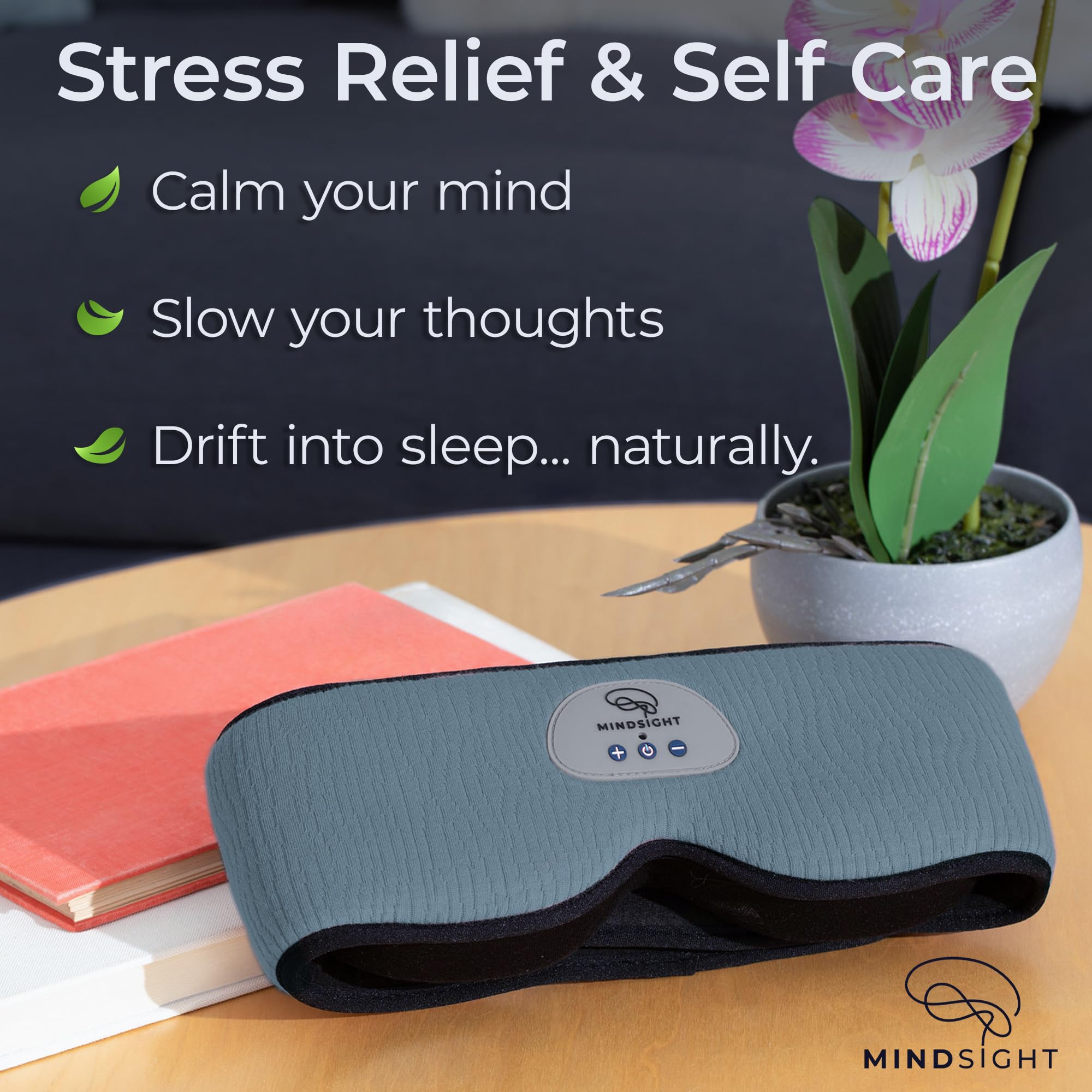 Mindsight DriftBand adjustable strap close-up shows secure Velcro fit for travel
