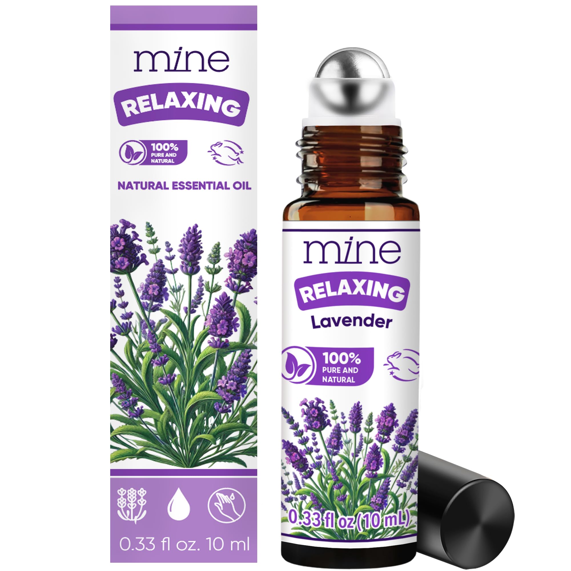 Mine Lavender roll-on bottle shows purity and easy skin application.