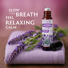 Mine Lavender roll-on on the wrist for quick calming aromatherapy.