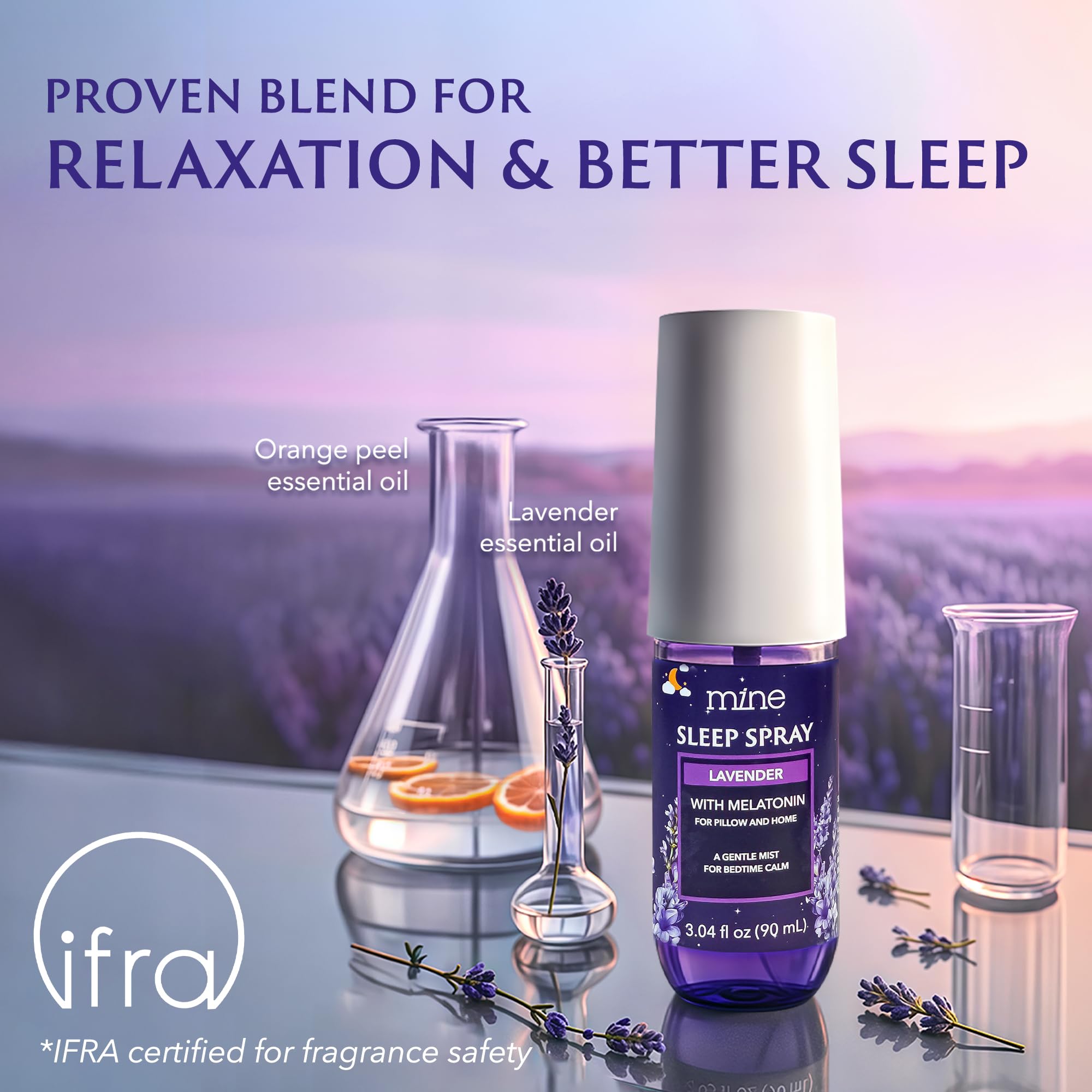 Mine Sleep Spray mist showcases easy, light application on linens.