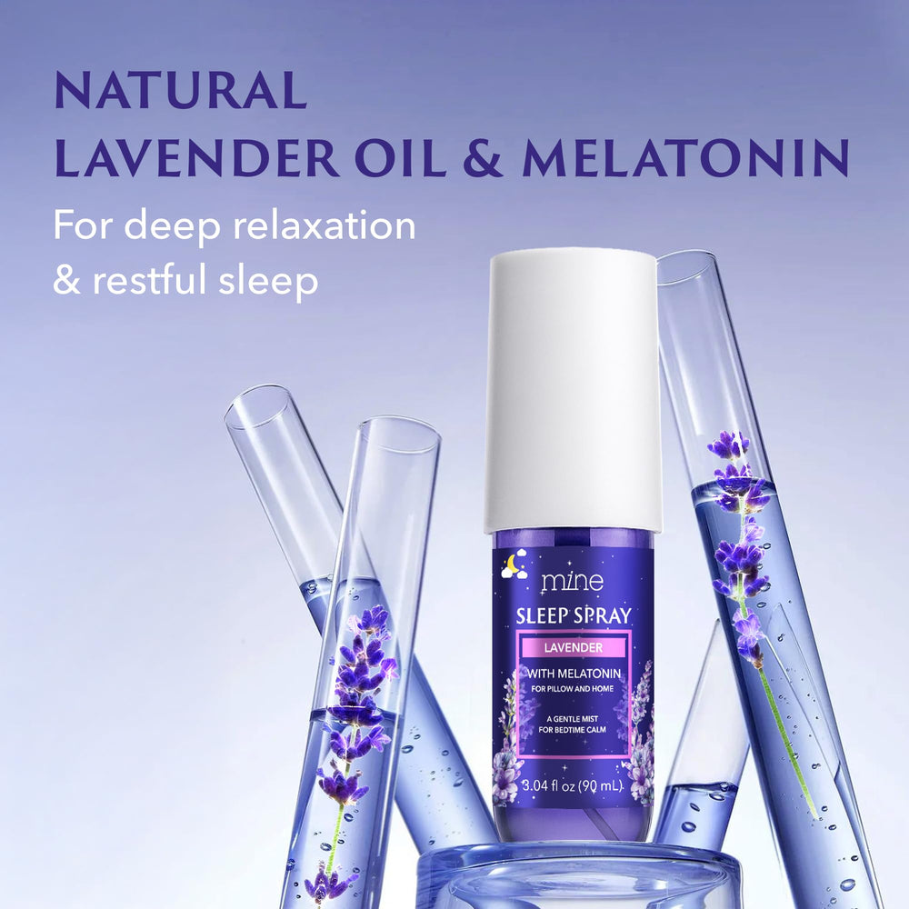 Mine Melatonin Sleep Spray ingredient list highlights natural rest support.