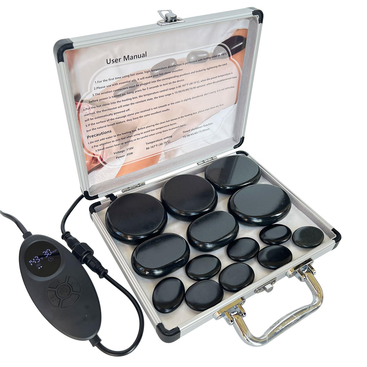 MINGJISHIYE 14-piece hot stone set for at-home relaxation