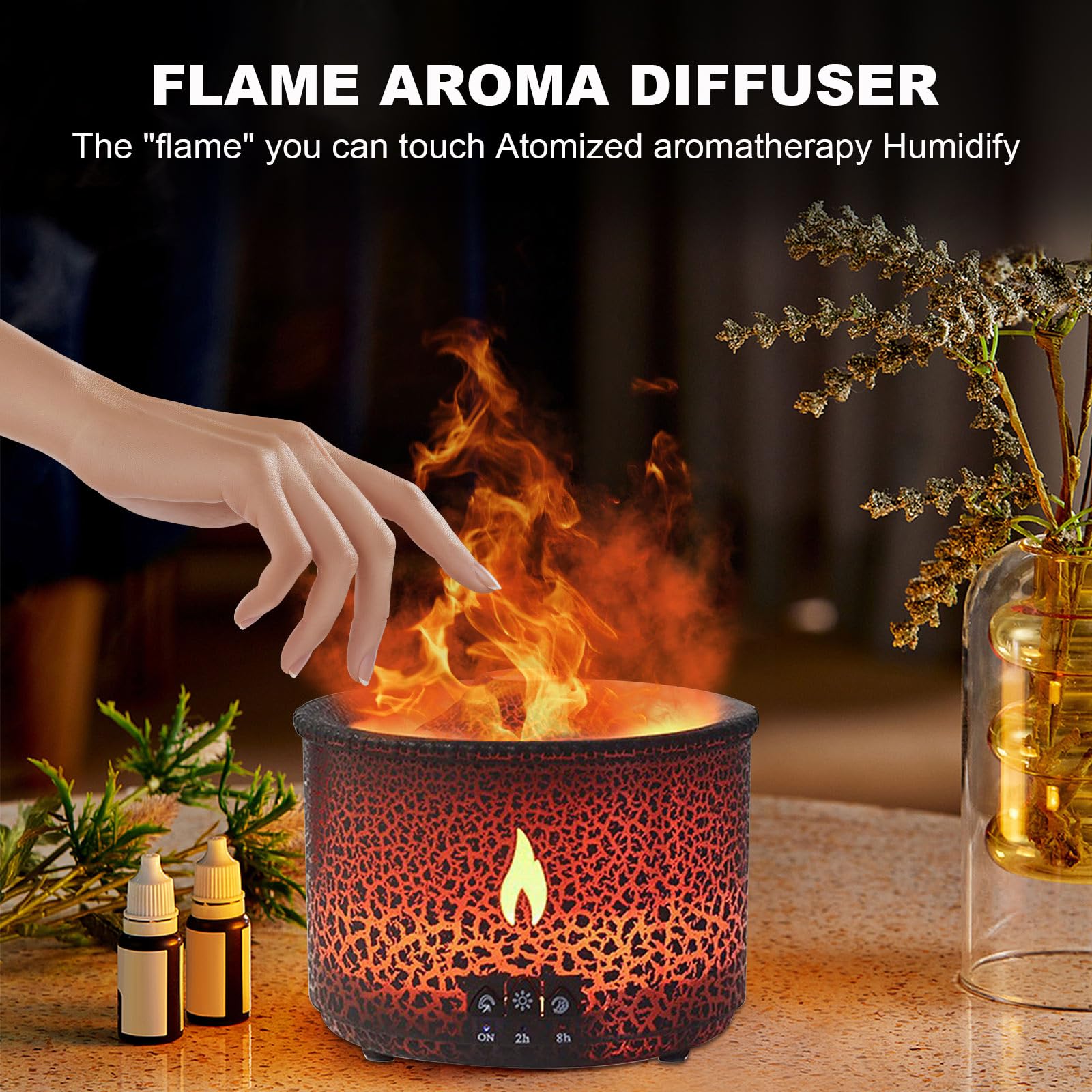 Volcano flame effect diffuser from MINGPINHUIUS with warm lighting