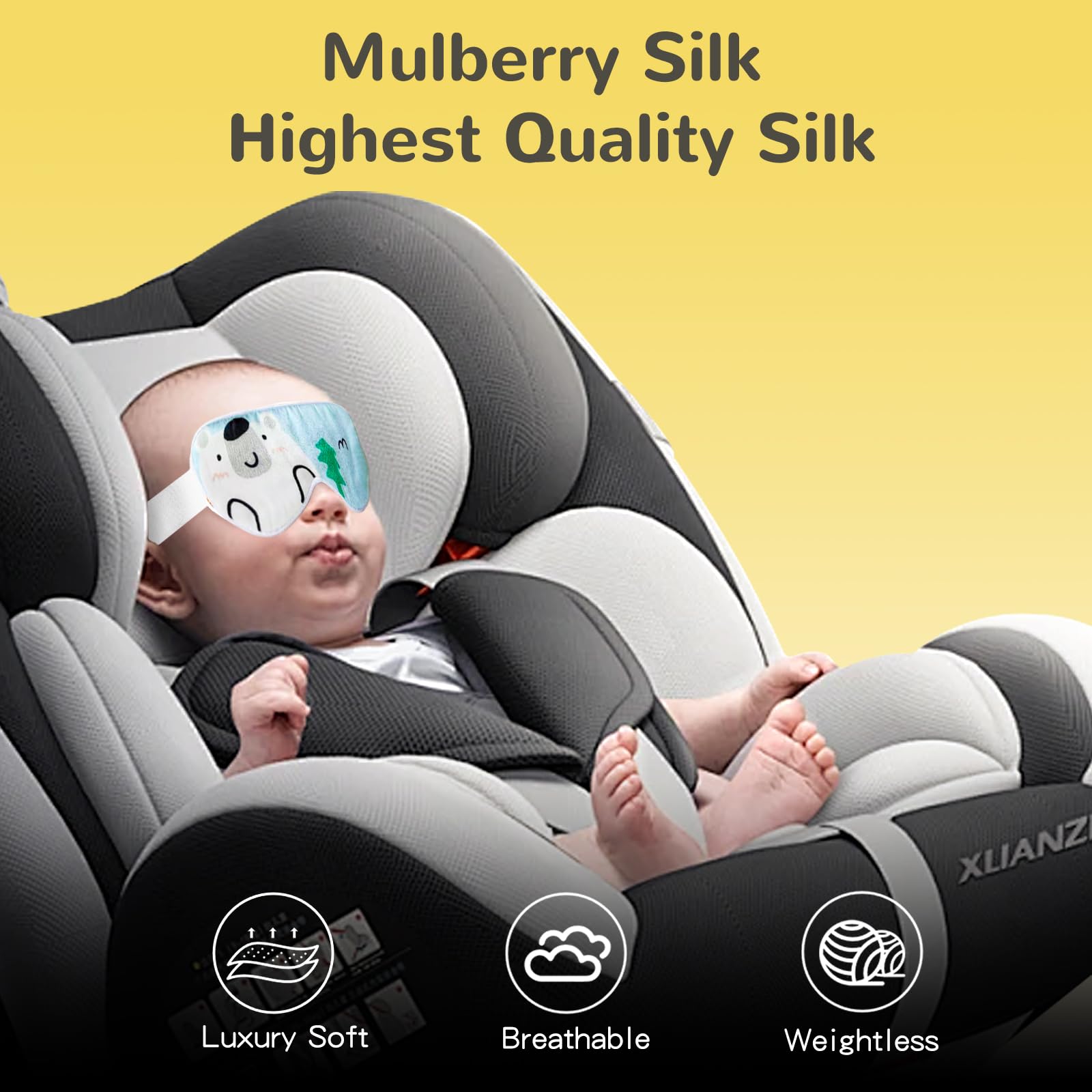 Mini Nomad silk sleep mask blocks light with plush padding, gentle on hair