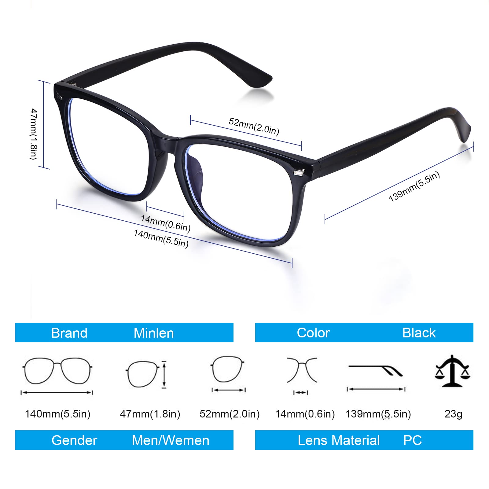 Minlen blue light glasses on face reduce screen glare during work