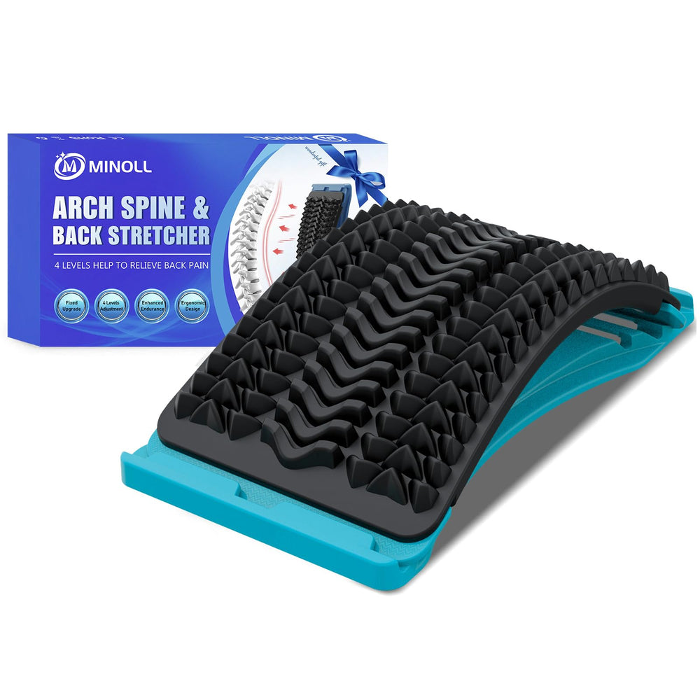 MINOLL Back Stretcher with a 4-level arch for customizable lumbar stretch.